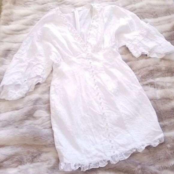 NWT Anthropologie Joslin Linen Taylor Mini Dress White Quiet Luxury Boho Resort - Picture 3 of 12